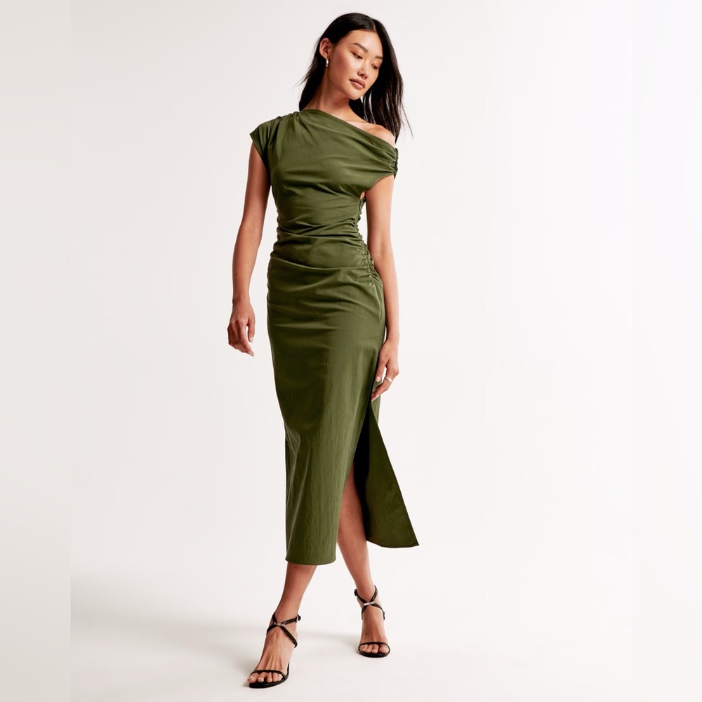 Abercrombie & Fitch One-Shoulder Olive Dress